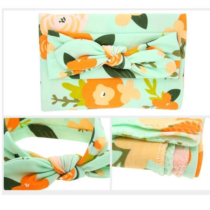 100% Organic Cotton Baby Swaddle Wrap With Headband - Multiple Designs