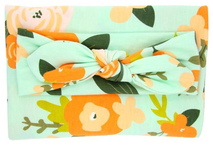 100% Organic Cotton Baby Swaddle Wrap With Headband - Multiple Designs