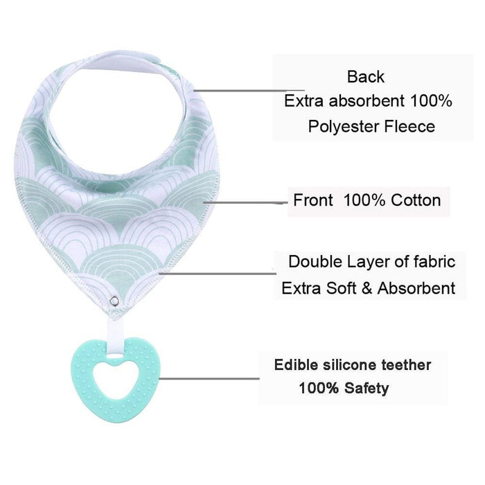 100% Organic Cotton Unisex Baby Bandana Drool Bibs with Teething Toy – 25 Designs