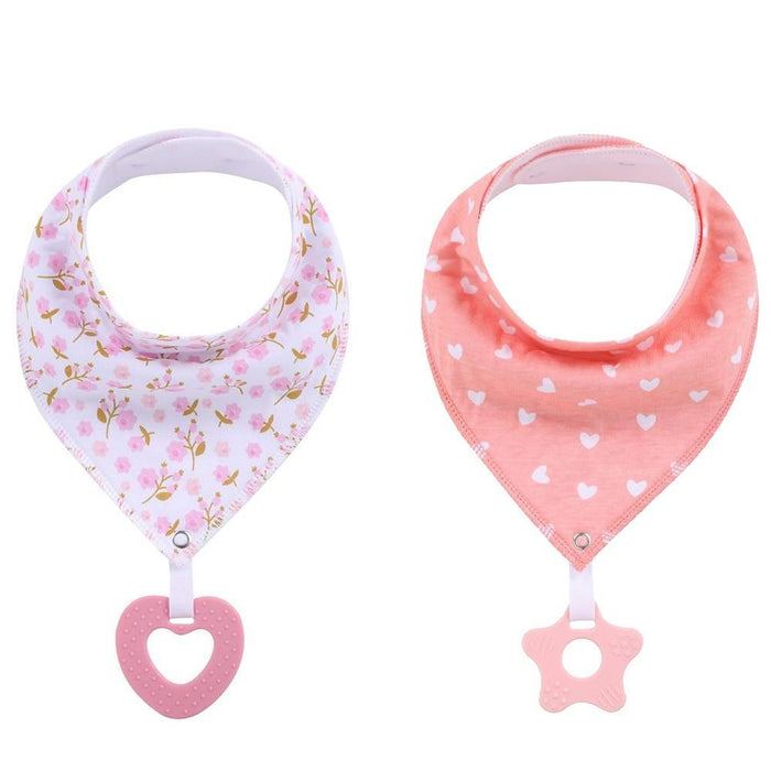 100% Organic Cotton Unisex Baby Bandana Drool Bibs with Teething Toy – 25 Designs