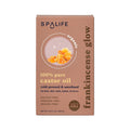 Box of Spalife organic 100% pure castor oil with frankincense glow on a white background