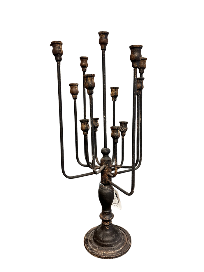 13-Candle Iron Candelabra – Rustic Bronze Taper Candle Holder with Arched Arms