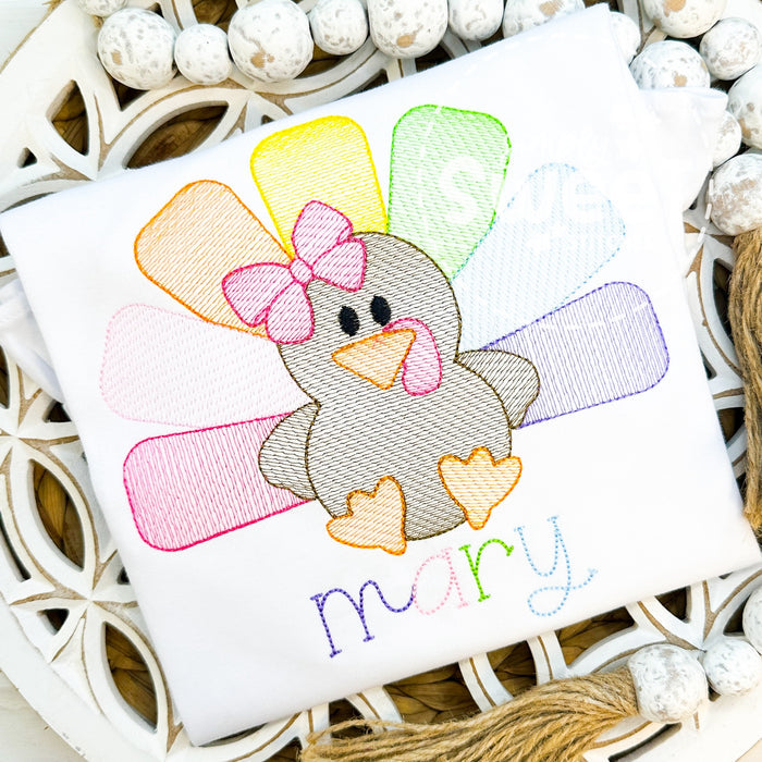1479 - GIRL TURKEY WITH BOW | SKETCH CHILD SHIRT