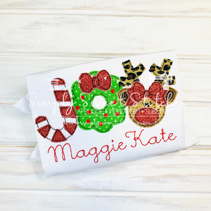 1903 - CHRISTMAS GIRL REINDEER JOY - APPLIQUE CHILD SHIRT
