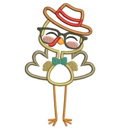 2169 - LONG LEG TURKEY WITH GLASSES - APPLIQUE CHILD SHIRT