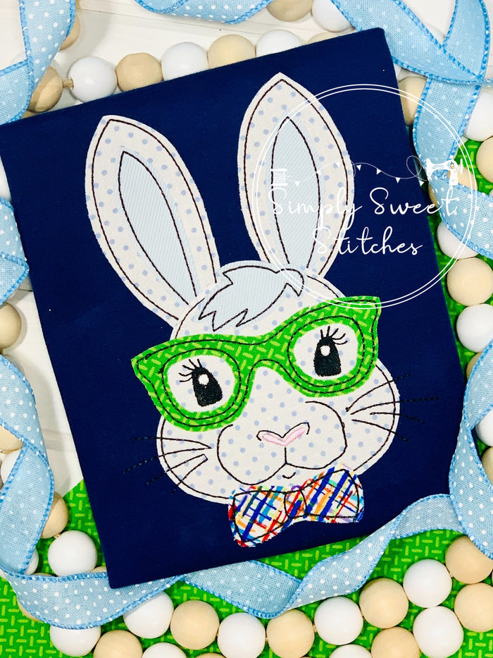 2249 - BUNNY BOY WITH GLASSES - APPLIQUE CHILD SHIRT