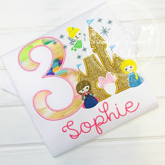 2259 - MAGICAL CASTLE PRINCESS BIRTHDAY NUMBER - APPLIQUE CHILD SHIRT