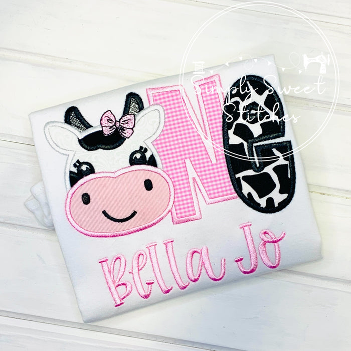2278 - MOO COW "ONE" BIRTHDAY - APPLIQUE CHILD SHIRT