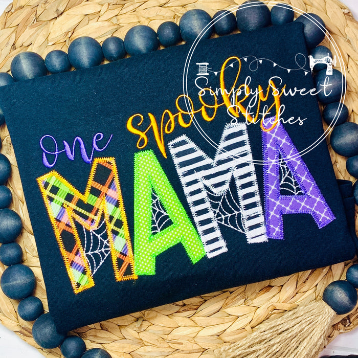 2307 - ONE SPOOKY MAMA - APPLIQUE ADULT SHIRT