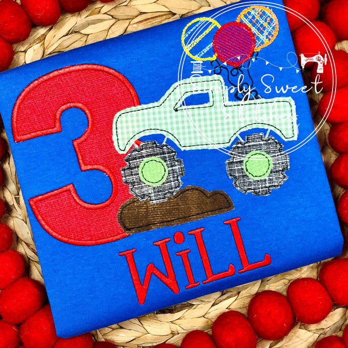 2309 - MONSTER TRUCK BIRTHDAY NUMBER - APPLIQUE CHILD SHIRT