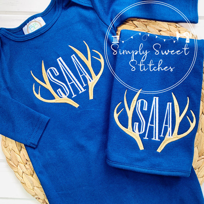 2321 - DEER ANTLER MONOGRAM - APPLIQUE BABY GOWN
