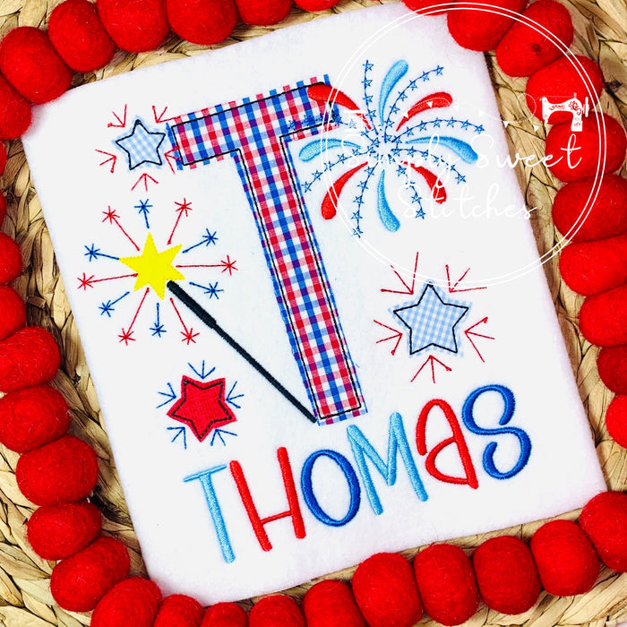 2325 - PATRIOTIC ALPHABET WITH FIREWORKS - APPLIQUE CHILD SHIRT