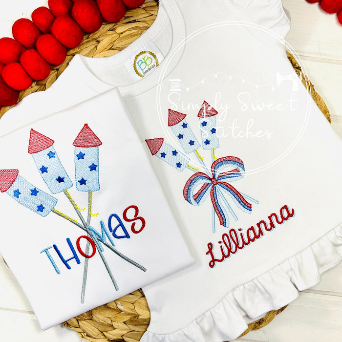 2328 - FIREWORKS TRIO WITH BOW - SKETCH CHILD SHIRT