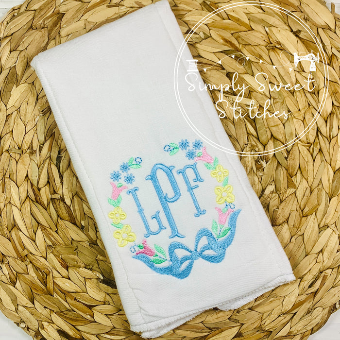 2375 - FLORAL FRAME WITH BOW  - BURP CLOTH
