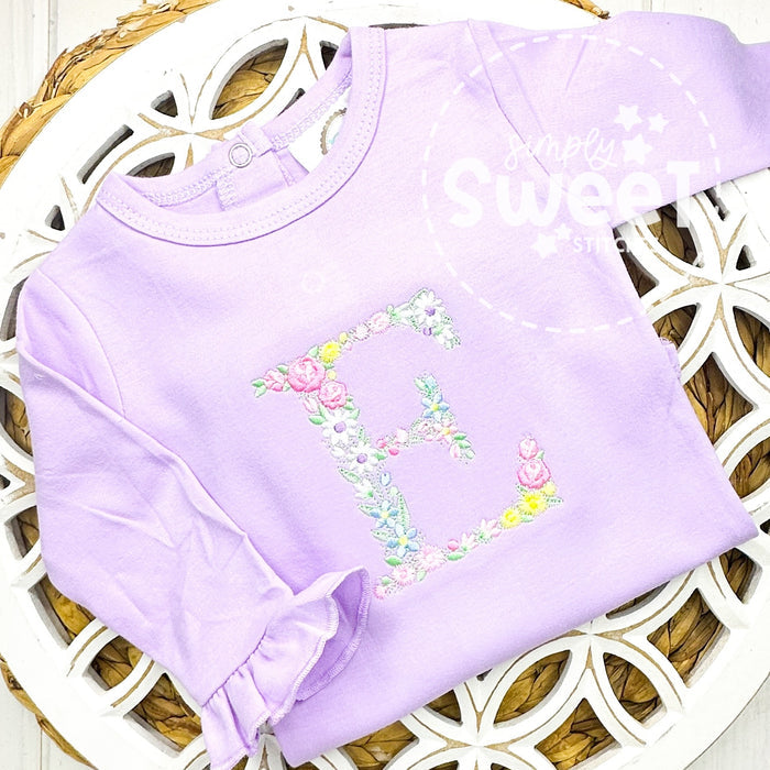 2413 - FLORAL INITIAL - EMBROIDERY BABY GOWN