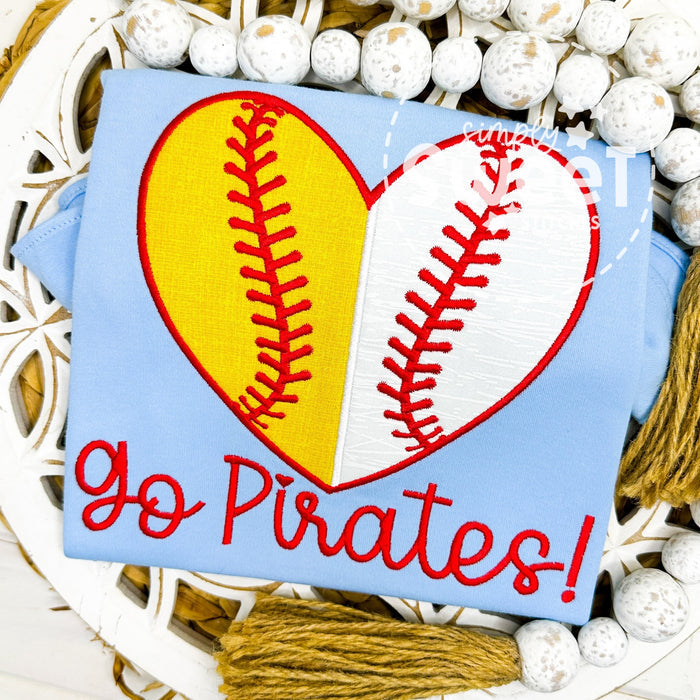 2476 - BASEBALL SOFTBALL HEART - APPLIQUE CHILD SHIRT