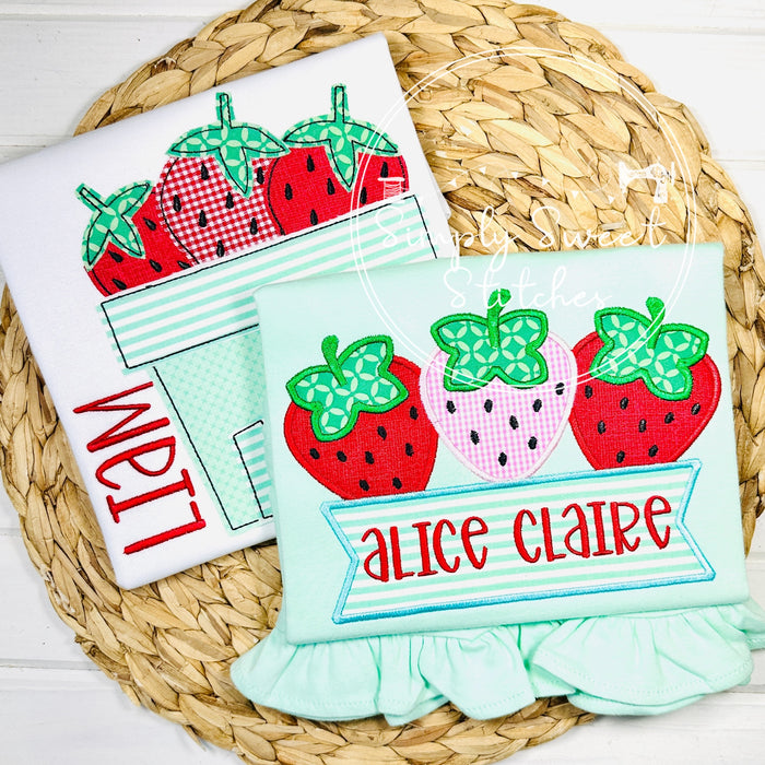 2489 - STRAWBERRY CONTAINER - APPLIQUE CHILD SHIRT
