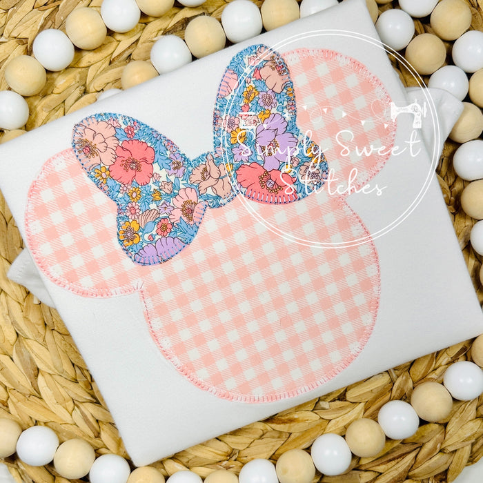 2494 - MOUSE HEAD WITH FLORAL BOW - APPLIQUE CHILD SHIRT
