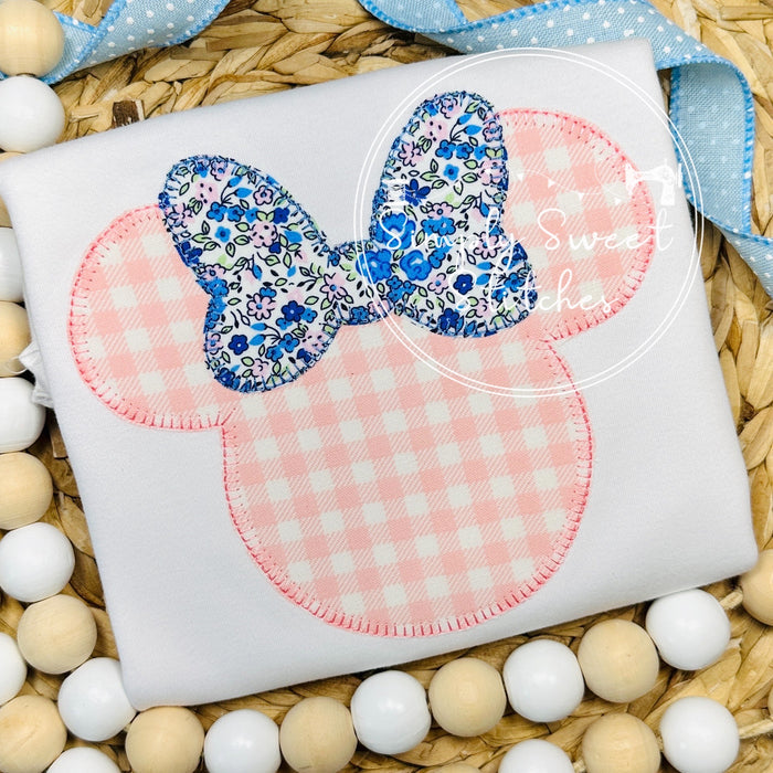 2494 - MOUSE HEAD WITH FLORAL BOW - APPLIQUE CHILD SHIRT