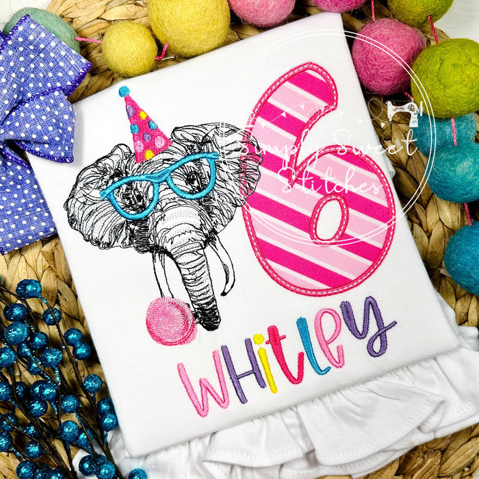 2513 - BUBBLEGUM ELEPHANT BIRTHDAY NUMBER - SKETCH CHILD SHIRT