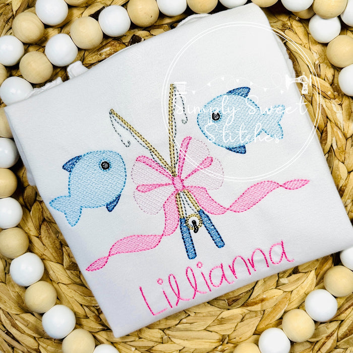 2515 - FISHING POLES WITH BOW - SKETCH CHILD SHIRT