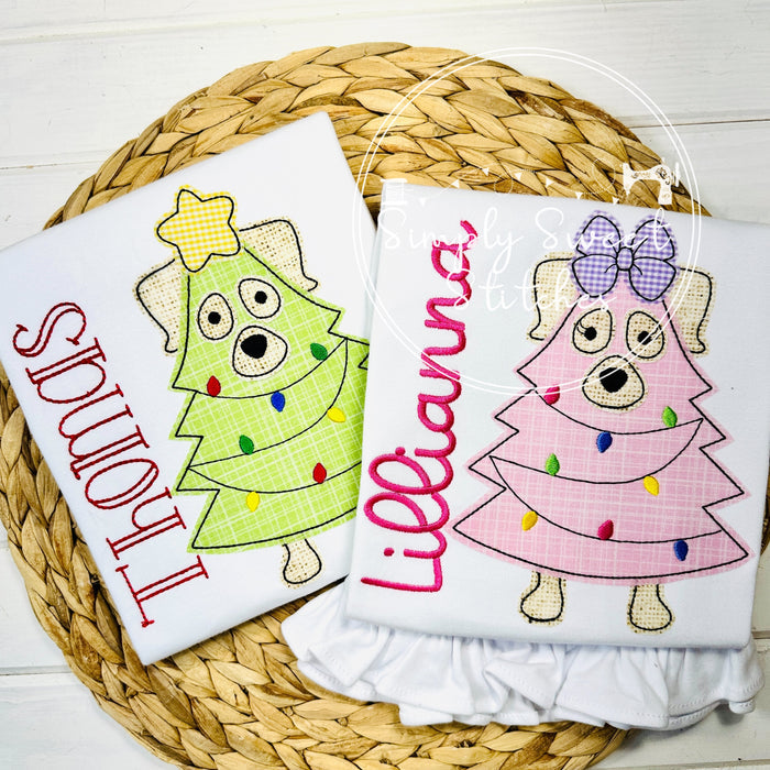 2597 - CHRISTMAS GIRL PUP - APPLIQUE CHILD SHIRT