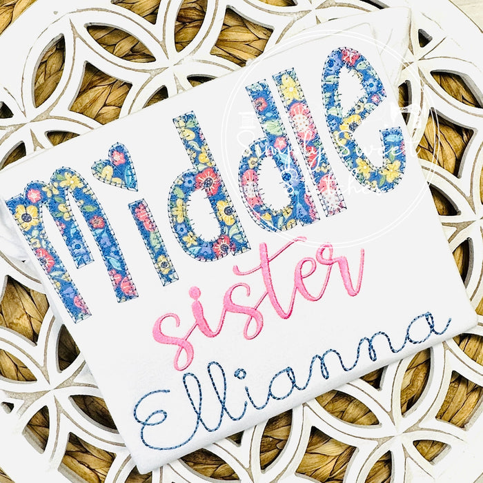 2613 - MIDDLE SISTER SCRIPT - APPLIQUE CHILD SHIRT
