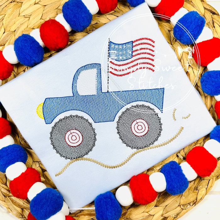 2664 - PATRIOTIC FLAG MONSTER TRUCK | SKETCH CHILD SHIRT