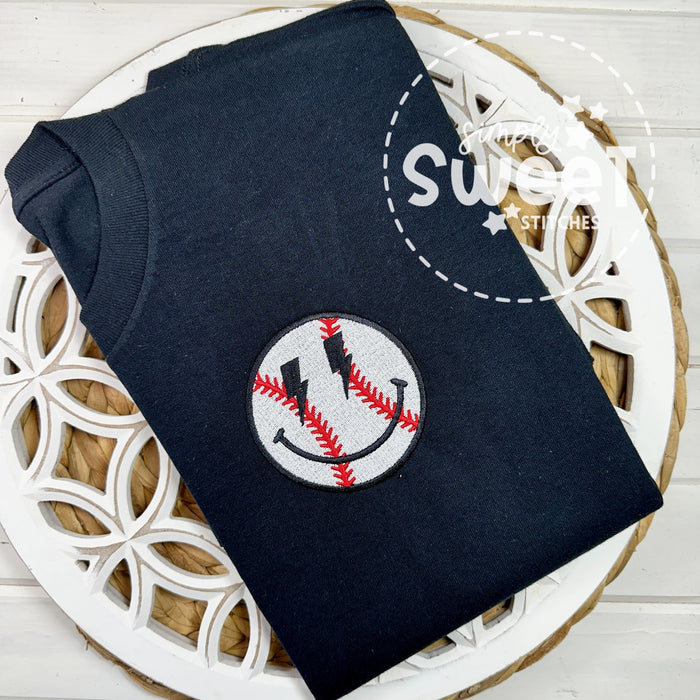 2713 - BASEBALL SMILEY FACE POCKET - EMBROIDERY ADULT SHIRT