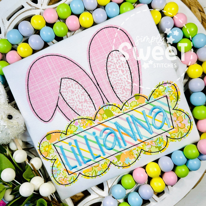2719 - GIRL BUNNY EARS WITH NAME PLATE - APPLIQUE CHILD SHIRT