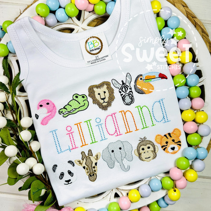 2745 - ZOO ANIMAL BORDERS WITH NAME | SKETCH CHILD SHIRT
