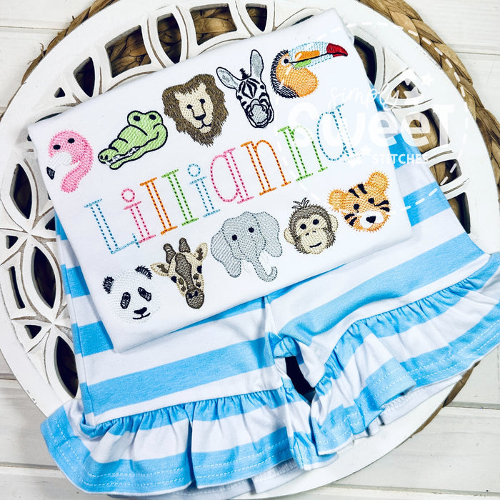 2745 - ZOO ANIMAL BORDERS WITH NAME | SKETCH CHILD SHIRT
