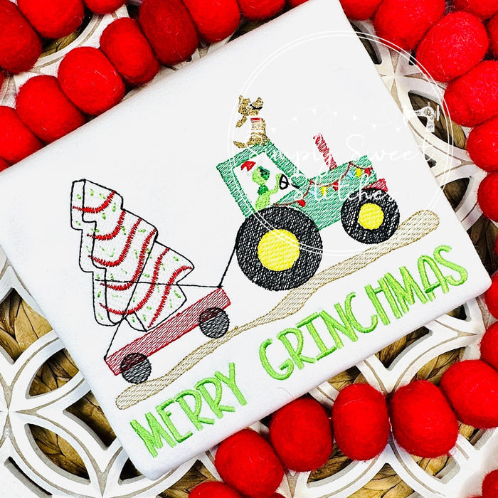 2777 - OH CHRISTMAS TREE GREEN TRACTOR | SKETCH CHILD SHIRT
