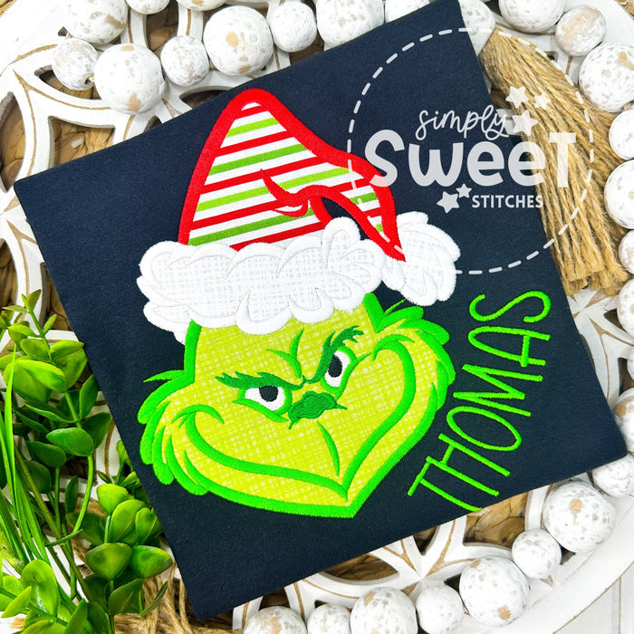 2783 - GRINCH GREEN MEAN FACE CHRISTMAS - APPLIQUE CHILD SHIRT