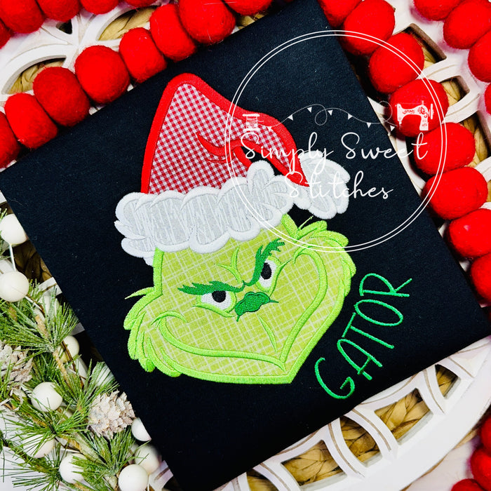 2783 - GRINCH GREEN MEAN FACE CHRISTMAS - APPLIQUE CHILD SHIRT