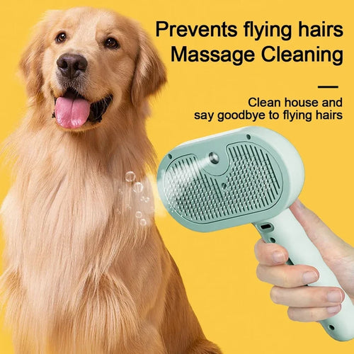 3-in-1 Steam Brush for Dogs and Cats with Automatic Cleaning Button