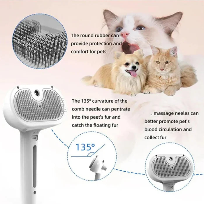 3-in-1 Steam Brush for Dogs and Cats with Automatic Cleaning Button