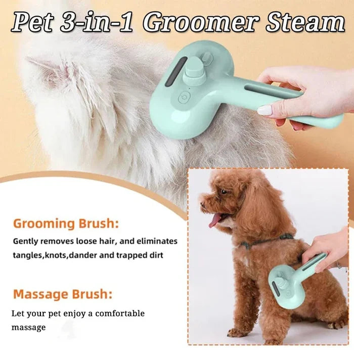 3-in-1 Steam Brush for Dogs and Cats with Automatic Cleaning Button