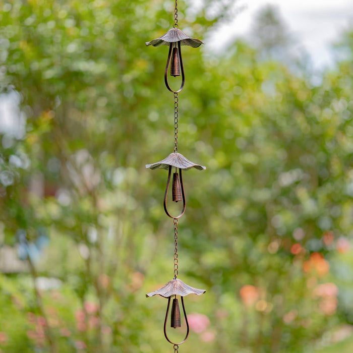 76" Antique Bronze Rain Chain with Mushrooms