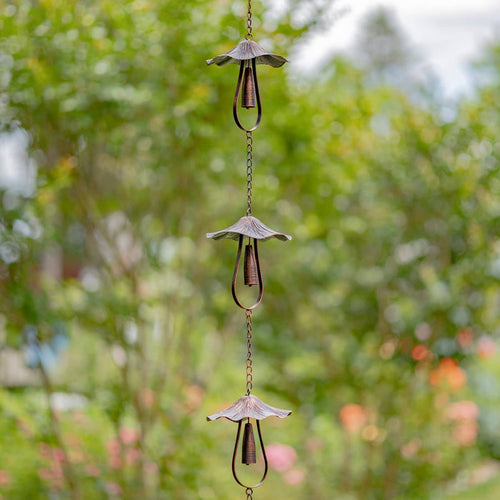 76" Antique Bronze Rain Chain with Mushrooms