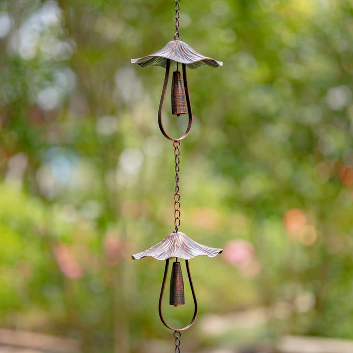 76" Antique Bronze Rain Chain with Mushrooms
