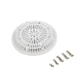 8" Round White Round Anti-Vortex Main Drain Flat Frame and Grate, Gunite - square crop