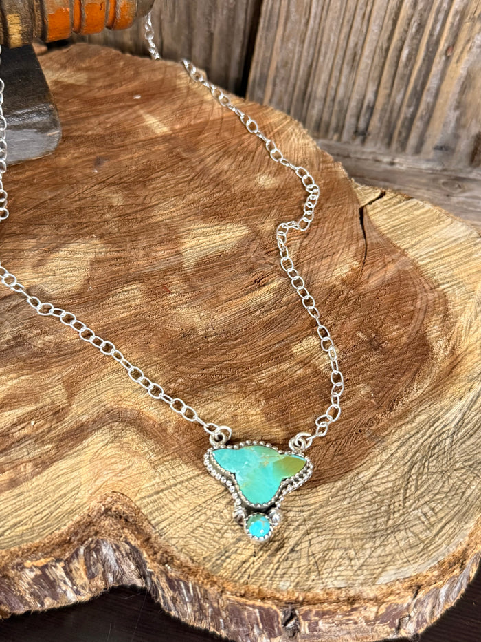 Turquoise cowhead pendant necklace on sterling silver link chain