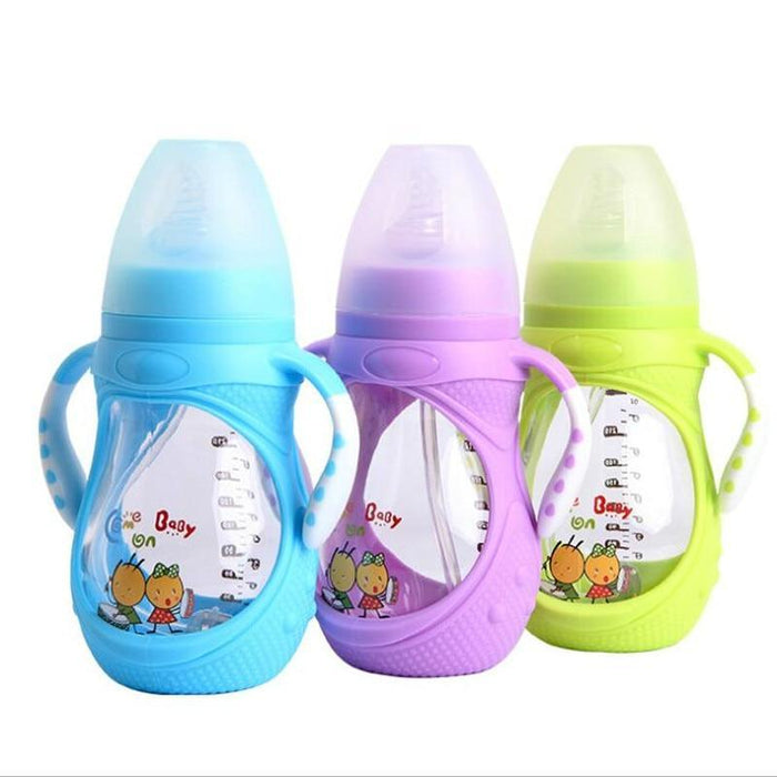 Anti-Colic Silicone Baby Feeding Bottle - Wide Mouth, BPA-Free, 240ml - Multiple Colors