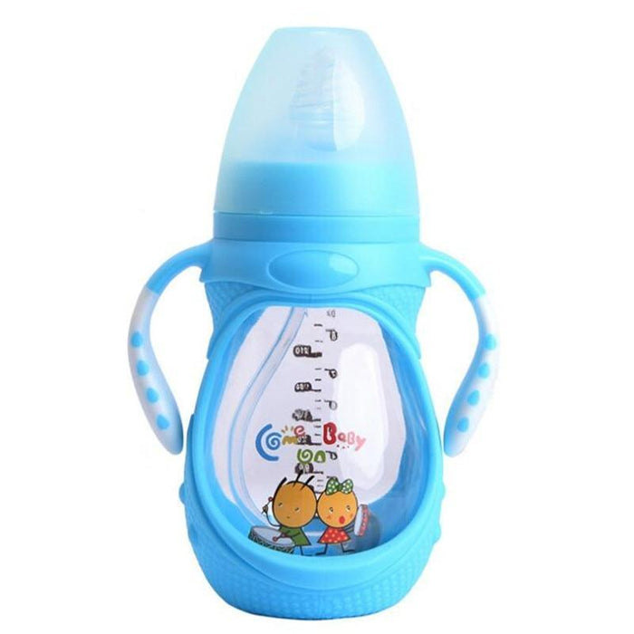 Anti-Colic Silicone Baby Feeding Bottle - Wide Mouth, BPA-Free, 240ml - Multiple Colors