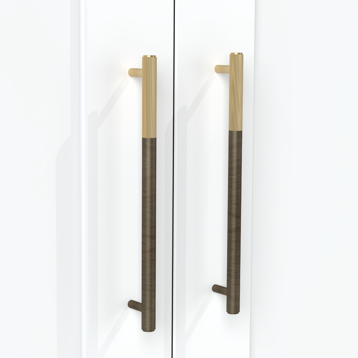 Antique Brass Linear Cabinet Handle with Tip in Gold – installed view