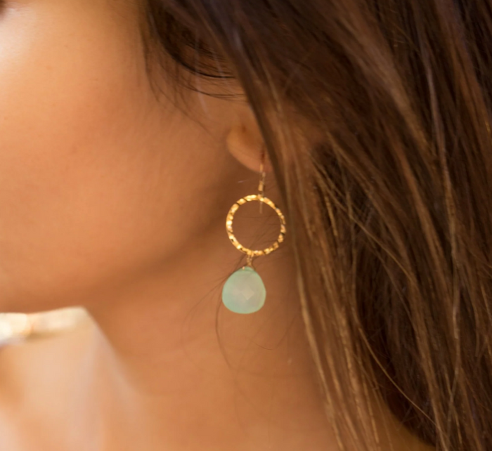 Aqua Chalcedony Earrings-14k Fill