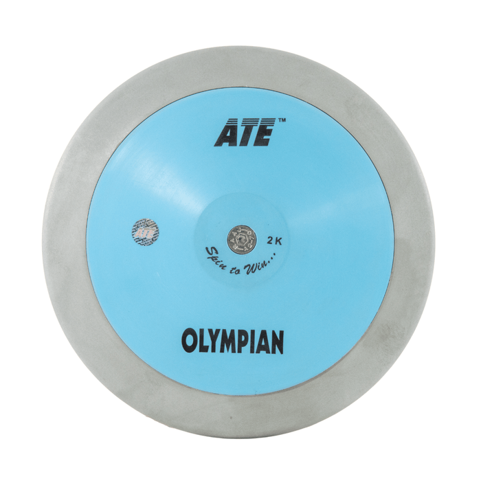 Blue ATE high spin competition discus with grey Terragrip steel rim