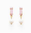 Baguette Crystal with Pearl Stud Earrings