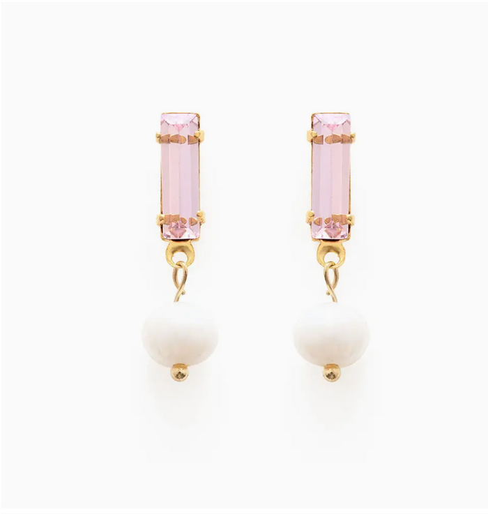 Baguette Crystal with Pearl Stud Earrings